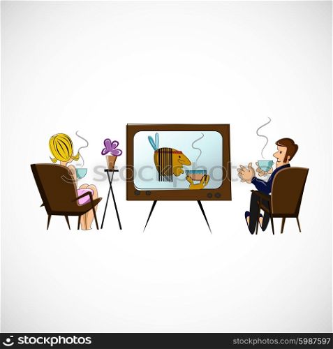 Husband and wife are watching TV. Vector sketch.. Husband and wife are watching TV. Vector sketch