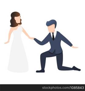 Husband take bride hand icon. Cartoon of husband take bride hand vector icon for web design isolated on white background. Husband take bride hand icon, cartoon style
