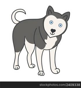 Husky doodle style isolated vector illustration. Dog hand drawn. Adult pet. Husky doodle style isolated vector illustration