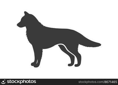 Husky silhouette. Siberian northern race dog, art vector icon isolated on white background. Husky silhouette. Siberian northern race dog, art vector icon