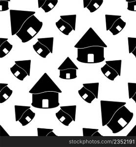 Hut Icon Seamless Pattern, Village Hut Icon Vector Art Illustration