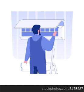 HVAC inspection isolated concept vector illustration. HVAC inspector checks air conditioner, make review and assessment, private house maintenance, provide optimal performance vector concept.. HVAC inspection isolated concept vector illustration.