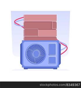 HVAC outdoor installation isolated concept vector illustration. Repairman installs HVAC system in private house, central heating and air conditioning, residential construction vector concept.. HVAC outdoor installation isolated concept vector illustration.