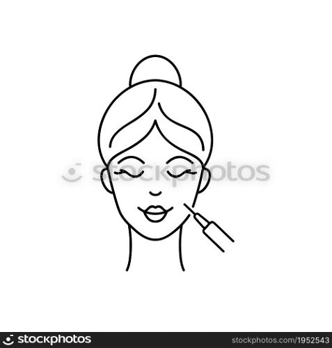 Hyaluronic acid face injection. Line art icon.