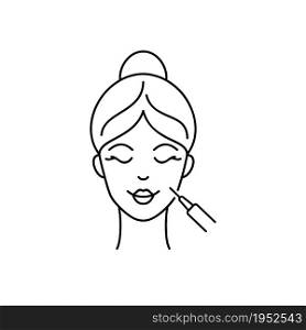 Hyaluronic acid face injection. Line art icon.