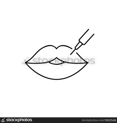 Hyaluronic acid lips injection. Line art icon