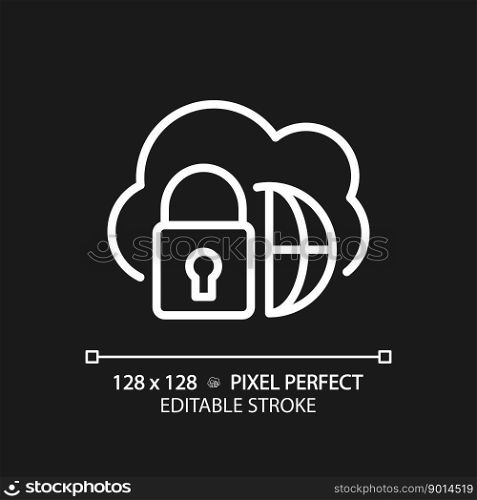 Hybrid cloud pixel perfect white linear icon for dark theme. Private and public server combination. Internet resources. Thin line illustration. Isolated symbol for night mode. Editable stroke. Hybrid cloud pixel perfect white linear icon for dark theme