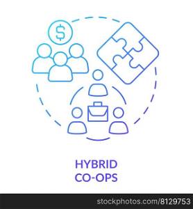Hybrid co-ops blue gradient concept icon. Worker-consumer cooperative abstract idea thin line illustration. More access to capital. Collective unit. Isolated outline drawing. Myriad Pro-Bold font used. Hybrid co-ops blue gradient concept icon