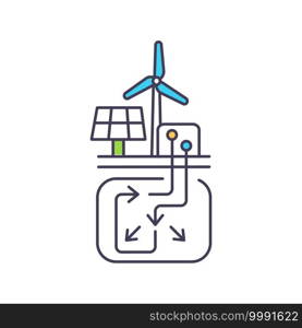 Hybrid energy storage system using compressed air and hydrogen RGB color icon. Fossil fuel generated electricity. Electrically powered turbo-compressors. Isolated vector illustration. Hybrid energy storage system using compressed air and hydrogen RGB color icon
