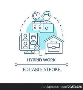 Hybrid work turquoise concept icon. Flexible shifts time. Trends in enterprise abstract idea thin line illustration. Isolated outline drawing. Editable stroke. Arial, Myriad Pro-Bold fonts. Hybrid work turquoise concept icon