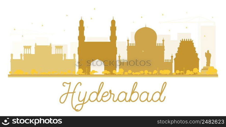 Hyderabad City skyline golden silhouette. Vector illustration. Simple flat concept for tourism presentation, banner, placard or web site. Business travel concept. Cityscape with landmarks