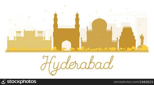 Hyderabad City skyline golden silhouette. Vector illustration. Simple flat concept for tourism presentation, banner, placard or web site. Business travel concept. Cityscape with landmarks