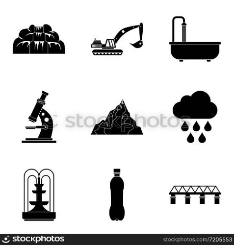 Hydraulic system icons set. Simple set of 9 hydraulic system vector icons for web isolated on white background. Hydraulic system icons set, simple style