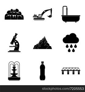 Hydraulic system icons set. Simple set of 9 hydraulic system vector icons for web isolated on white background. Hydraulic system icons set, simple style