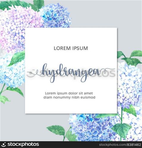 Hydrenyia flowers watercolor frame beautiful, decor wedding card, invitation,  illustration design