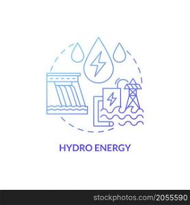 Hydro energy blue gradient concept icon. Hydroelectric power station. Industrial plant abstract idea thin line illustration. Isolated outline drawing. Roboto-Medium, Myriad Pro-Bold fonts used. Hydro energy blue gradient concept icon