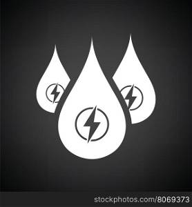 Hydro energy drops icon. Black background with white. Vector illustration.