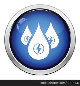 Hydro energy drops icon. Glossy button design. Vector illustration.