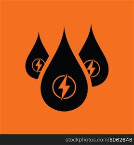 Hydro energy drops icon. Orange background with black. Vector illustration.