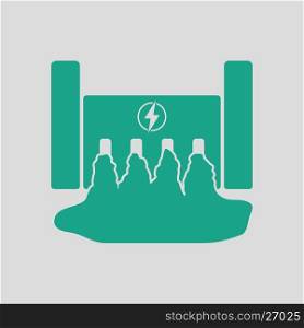 Hydro power station icon. Gray background with green. Vector illustration.