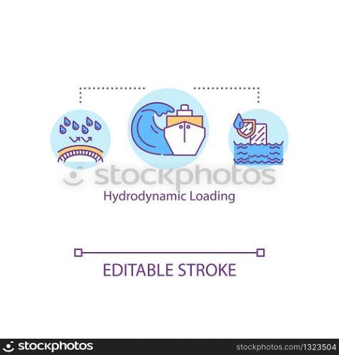 Hydrodynamic loading concept icon. Marine engineering for ship engine water protection. Boat construction idea thin line illustration. Vector isolated outline RGB color drawing. Editable stroke
