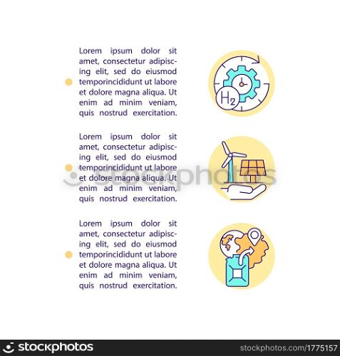 Hydrogen as long term energy strategy concept line icons with text. PPT page vector template with copy space. Brochure, magazine, newsletter design element. Energy linear illustrations on white. Hydrogen as long term energy strategy concept line icons with text