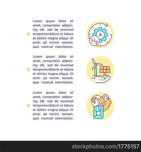 Hydrogen as long term energy strategy concept line icons with text. PPT page vector template with copy space. Brochure, magazine, newsletter design element. Energy linear illustrations on white. Hydrogen as long term energy strategy concept line icons with text