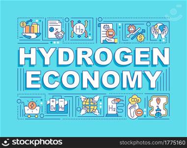Hydrogen economy word concepts banner. Ecological fuel. Infographics with linear icons on blue background. Isolated creative typography. Vector outline color illustration with text. Hydrogen economy word concepts banner