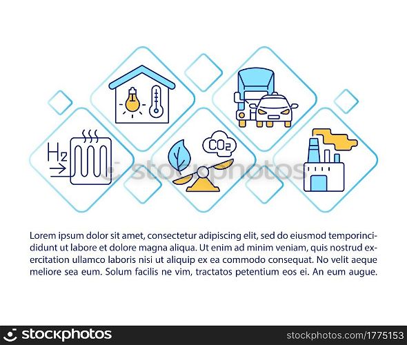 Hydrogen energy strategy concept line icons with text. PPT page vector template with copy space. Brochure, magazine, newsletter design element. Natural fuel linear illustrations on white. Hydrogen technologies concept line icons with text