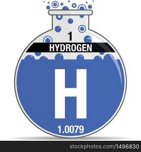 Hydrogen symbol on chemical round flask. Element number 1 of the Periodic Table of the Elements - Chemistry. Vector image