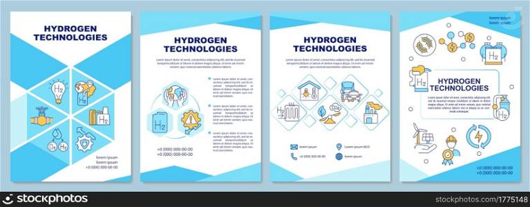 Hydrogen technologies brochure template. Energy economy. Flyer, booklet, leaflet print, cover design with linear icons. Vector layouts for presentation, annual reports, advertisement pages. Hydrogen technologies brochure template