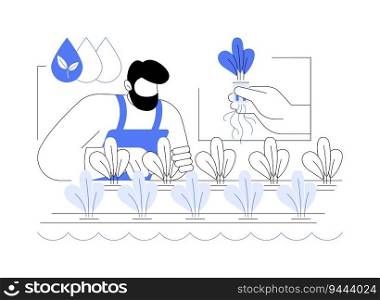 Hydroponics abstract concept vector illustration. Farmer planting in greenhouse, agroecology industry, sustainable agriculture, precision agriculture, gardening process abstract metaphor.. Hydroponics abstract concept vector illustration.