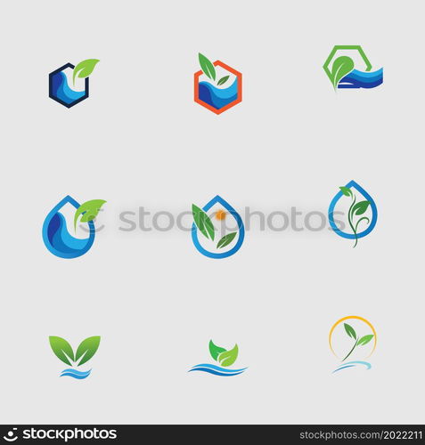 hydroponics set logo vector illustration design template on gray background