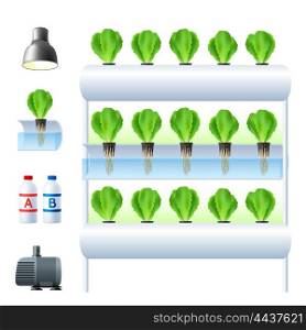 Hydroponics System Icon Set. Hydroponics system icon set with equipment and necessary tools for plants cultivation vector illustration