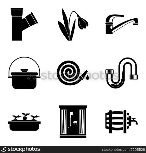 Hydrosystem icons set. Simple set of 9 hydrosystem vector icons for web isolated on white background. Hydrosystem icons set, simple style