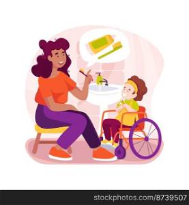 Hygiene and grooming isolated cartoon vector illustration. Teach personal hygiene to children with disability, self-care for disabled kids, grooming skills, inclusive child care vector cartoon.. Hygiene and grooming isolated cartoon vector illustration.