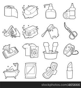 Hygiene cleaning icons set. Outline illustration of 16 hygiene cleaning vector icons for web. Hygiene cleaning icons set,outline style