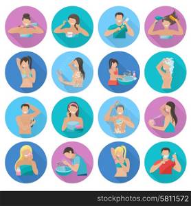 Hygiene flat icons set with personal healthcare and beauty symbols isolated vector illustration. Hygiene Flat Icons Set