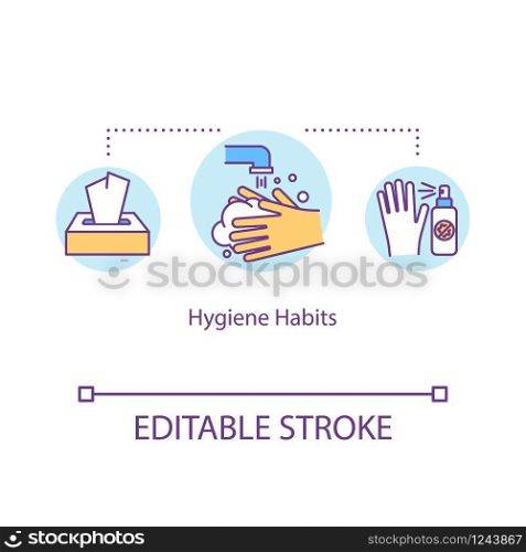 Hygiene habits concept icon. Washing hand. Using antibacterial product. Sanitation process. Cleaning idea thin line illustration. Vector isolated outline RGB color drawing. Editable stroke