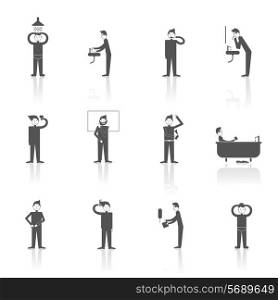 Hygiene icons black set with people figures facial and body care using isolated vector illustration