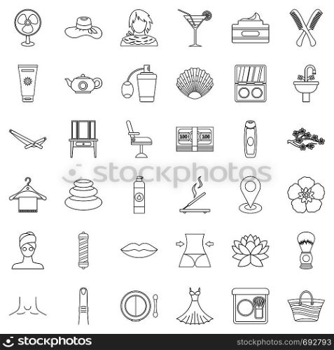 Hygiene icons set. Outline style of 36 hygiene vector icons for web isolated on white background. Hygiene icons set, outline style