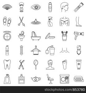 Hygiene icons set. Outline style of 36 hygiene vector icons for web isolated on white background. Hygiene icons set, outline style