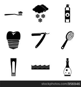 Hygiene icons set. Simple set of 9 hygiene vector icons for web isolated on white background. Hygiene icons set, simple style