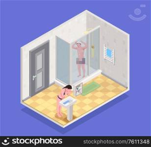 Hygiene isometric concept with shaving and face washing symbols vector illustration