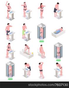 Hygiene isometric icons set with bathing and shower symbols isolated vector illustration