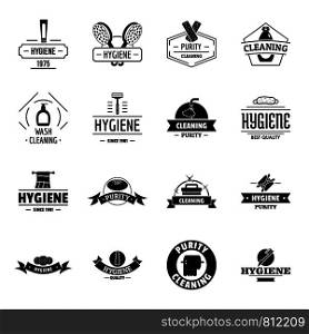 Hygiene logo icons set. Simple illustration of 16 hygiene logo vector icons for web. Hygiene logo icons set, simple style