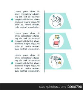 Hygiene rules concept icon with text. Cleaning chemical for destroy bacteria. Use disinfection. PPT page vector template. Brochure, magazine, booklet design element with linear illustrations. Hygiene rules concept icon with text