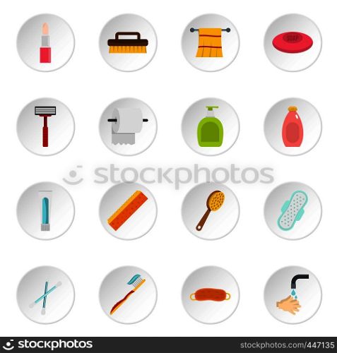 Hygiene tools icons set in flat style isolated vector icons set illustration. Hygiene tools icons set in flat style