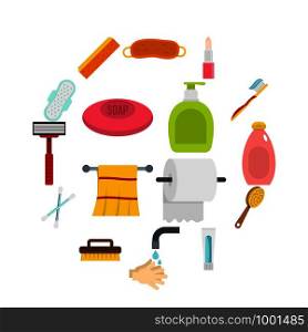 Hygiene tools icons set in flat style isolated vector illustration. Hygiene tools icons set in flat style