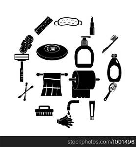 Hygiene tools icons set. Simple illustration of 16 hygiene tools vector icons for web. Hygiene tools icons set, simple style
